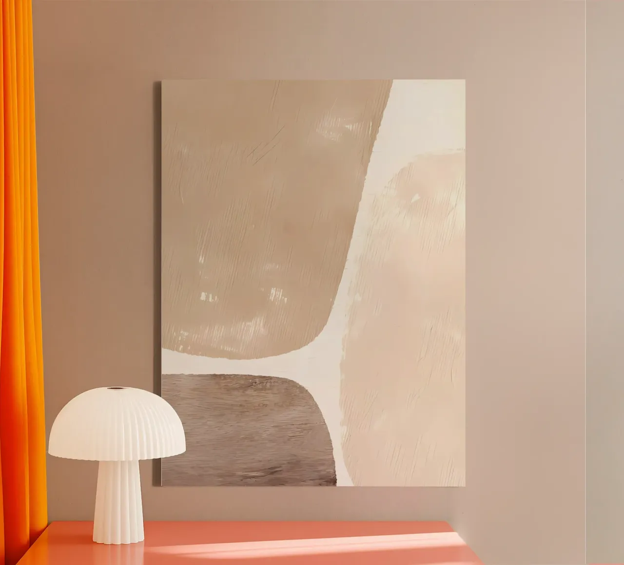 Macchie di colore beige tela con Cornice a cassetta da mitaco