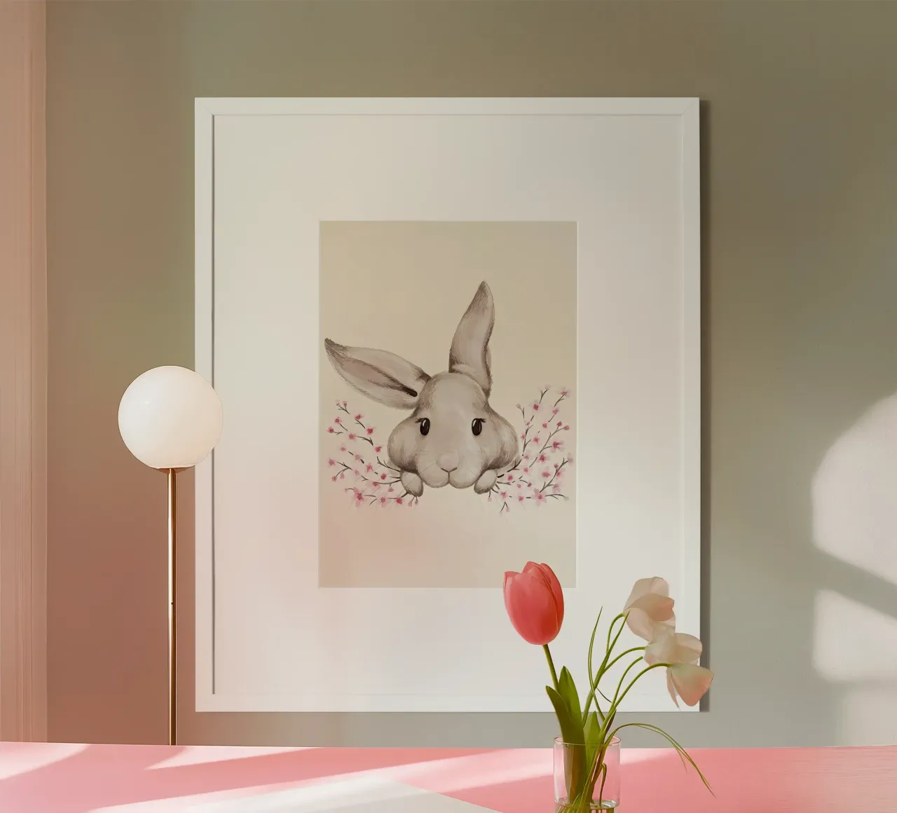 Haschenillustrazione poster con telaio in legno da Manhmai