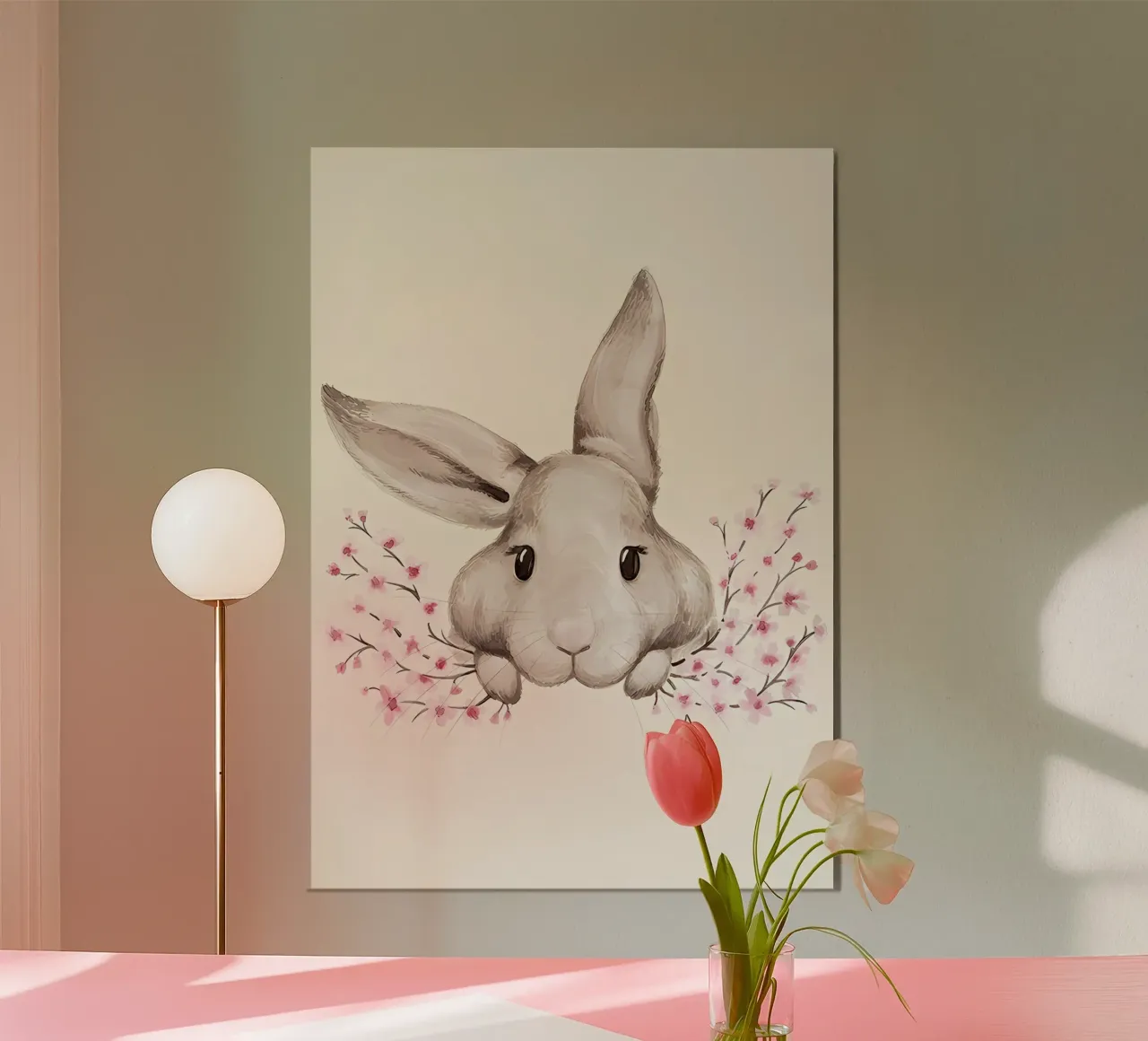 Haschenillustrazione poster con telaio in legno da Manhmai