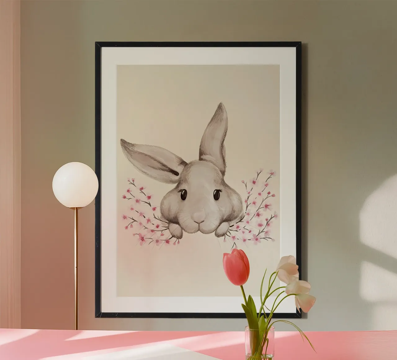 Haschenillustrazione poster con telaio in legno da Manhmai