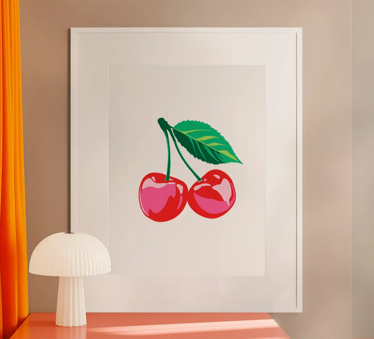 PopArt Cherry White poster con telaio in alluminio da @madebymrsblack