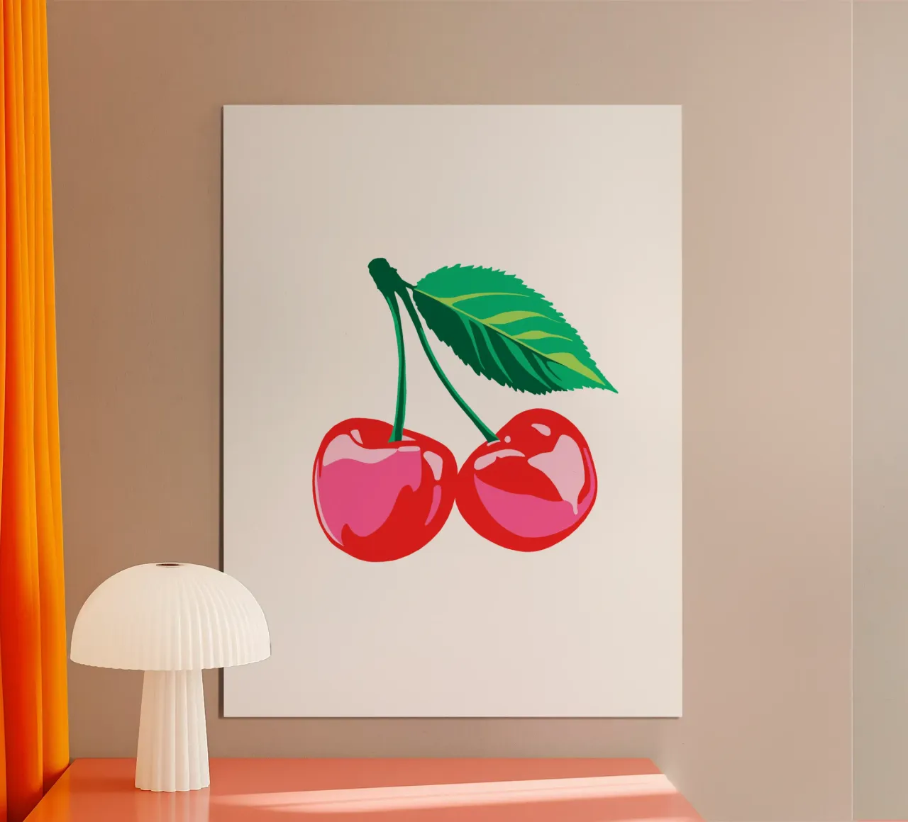 PopArt Cherry White poster con telaio in alluminio da @madebymrsblack