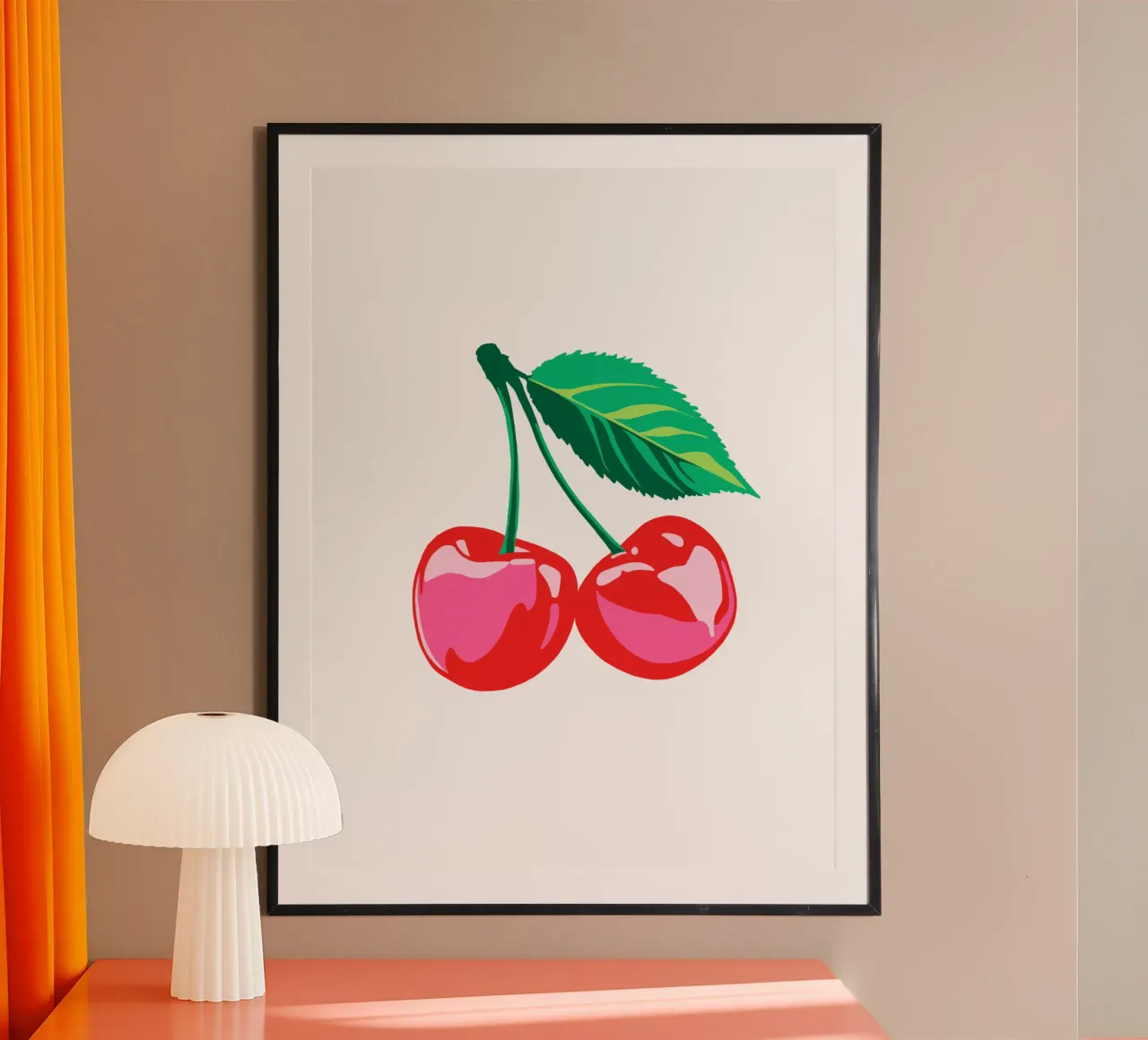 PopArt Cherry White poster con telaio in alluminio da @madebymrsblack