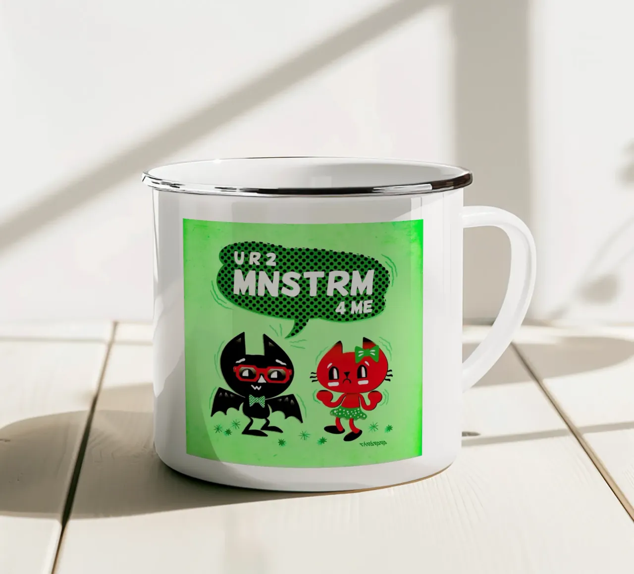 U R 2 MNSTRM 4 Me taza de esmalte de Chobopop