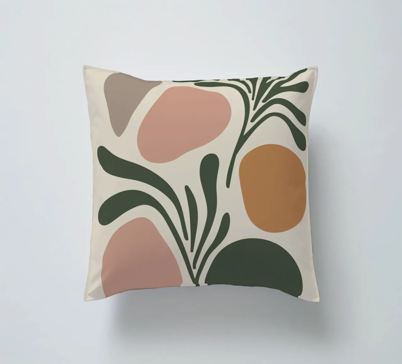 Boho Leaf & Abstract Shapes – Soft Pastel Minimalism decorative cushion by Soleil Basque