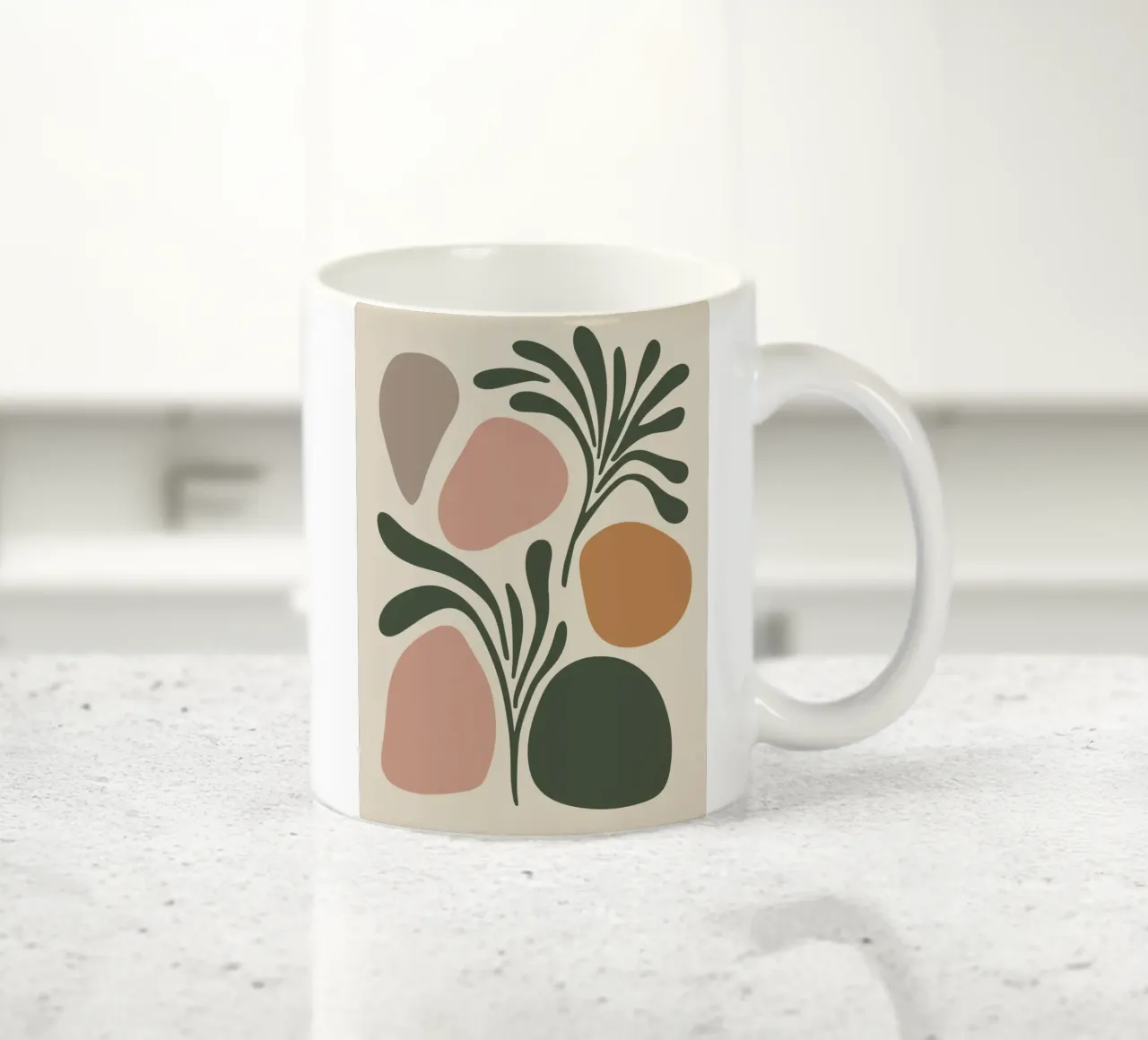 Boho Leaf & Abstract Shapes – Soft Pastel Minimalism Keramik Tasse von Soleil Basque