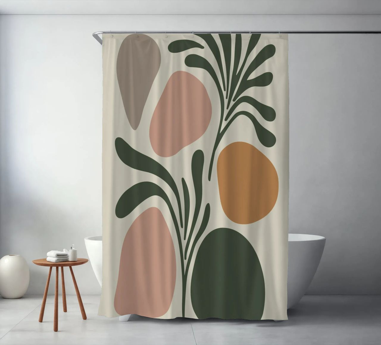 Boho Leaf & Abstract Shapes – Soft Pastel Minimalism tenda da doccia da Soleil Basque