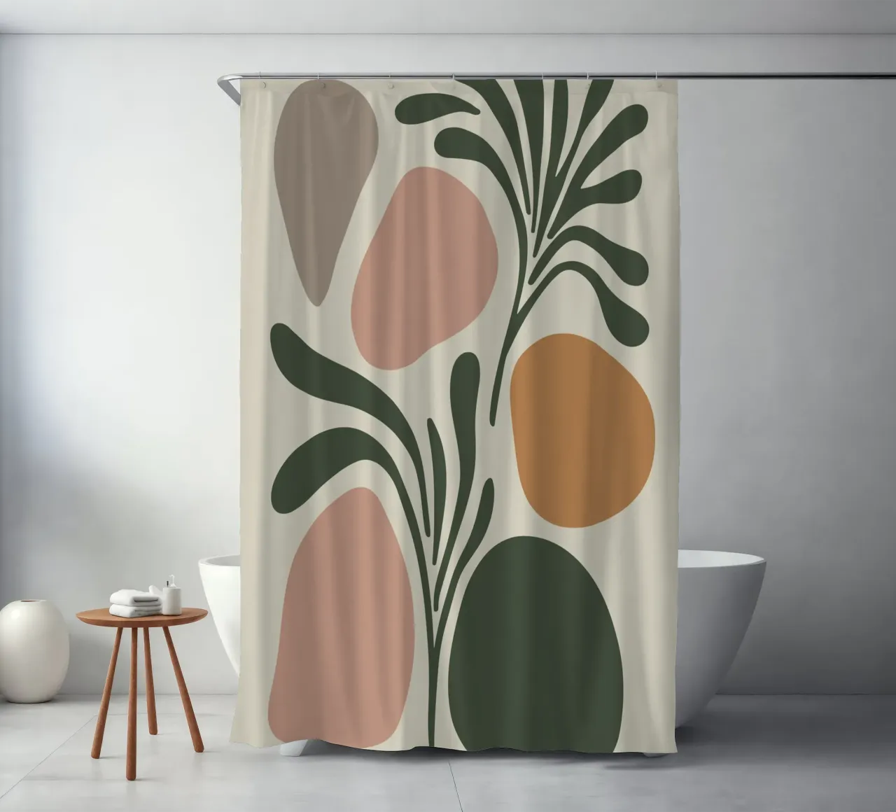 Boho Leaf & Abstract Shapes – Soft Pastel Minimalism Duschvorhang von Soleil Basque