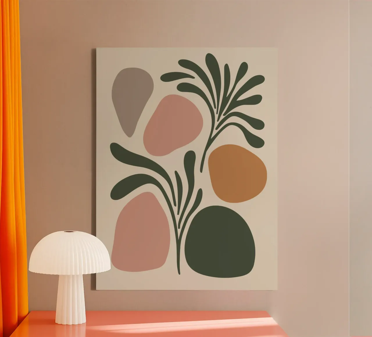 Boho Leaf & Abstract Shapes – Soft Pastel Minimalism canvas van Soleil Basque
