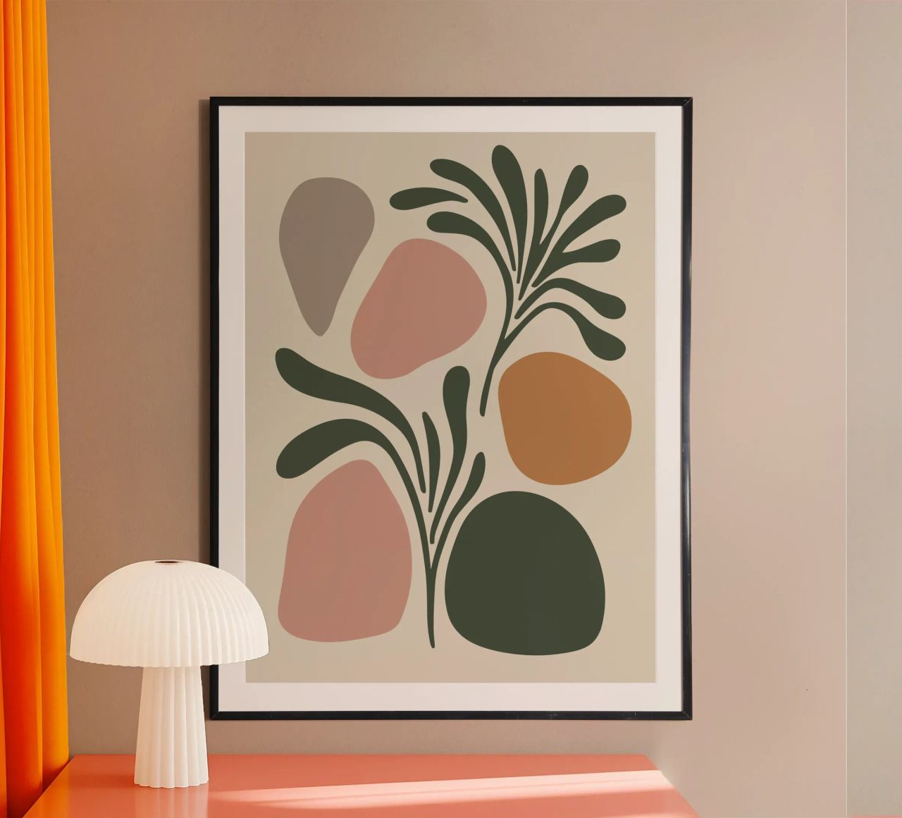 Boho Leaf & Abstract Shapes – Soft Pastel Minimalism Poster von Soleil Basque