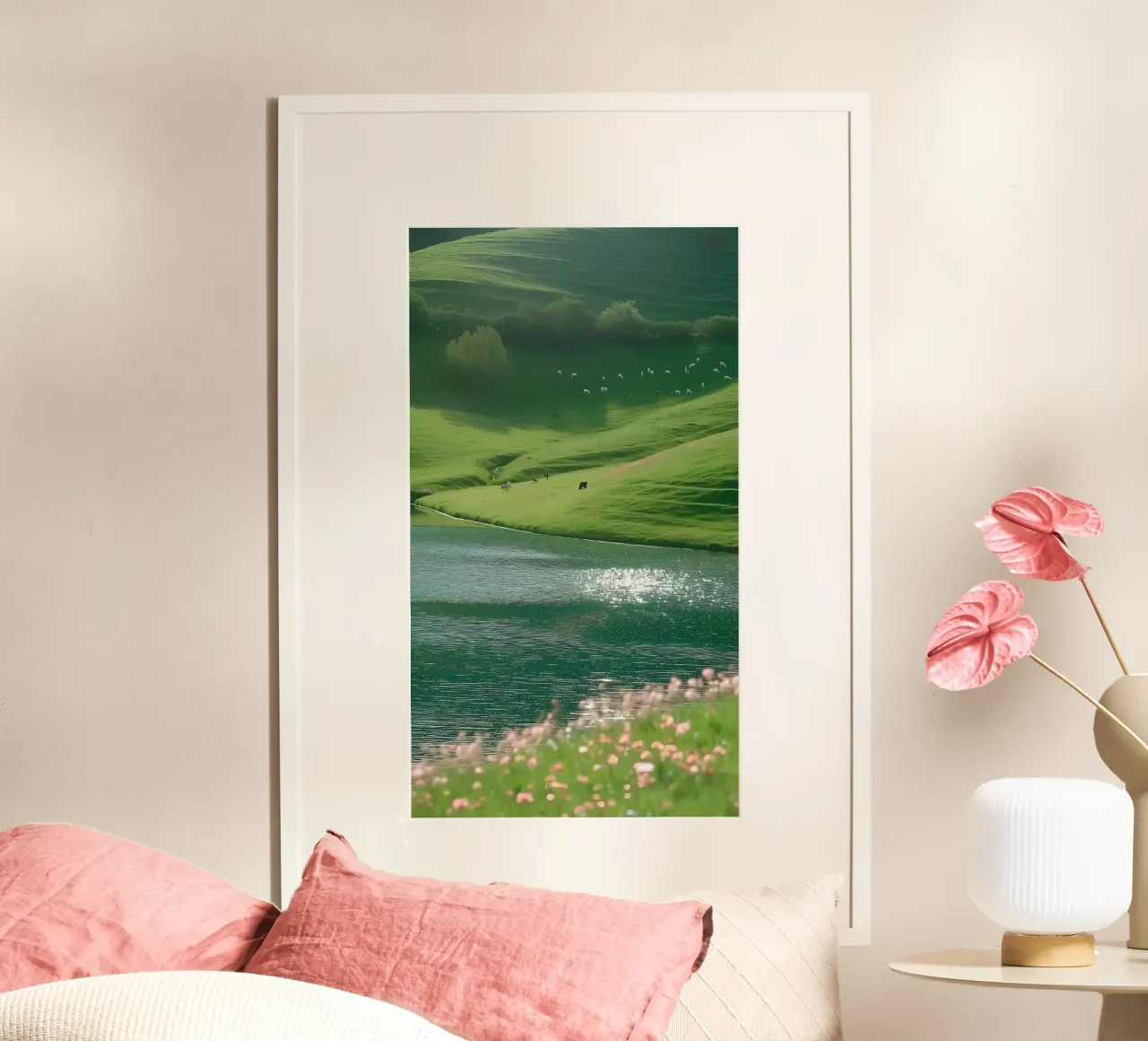 paesaggio verde poster con telaio in legno da Manhmai