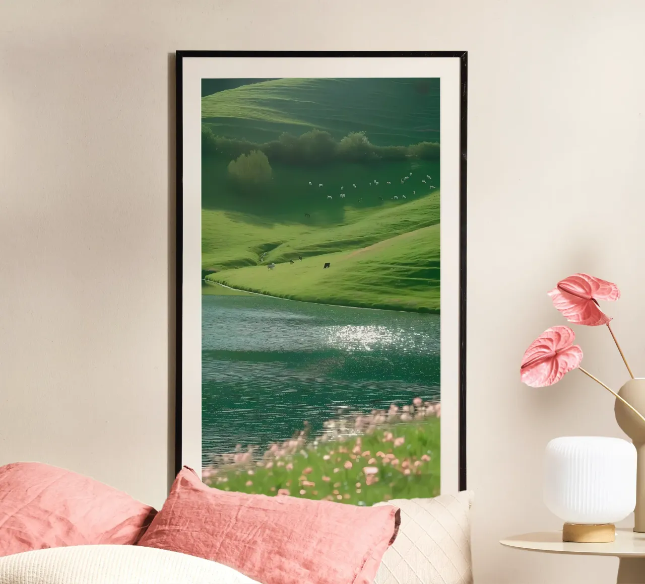 paesaggio verde poster con telaio in legno da Manhmai