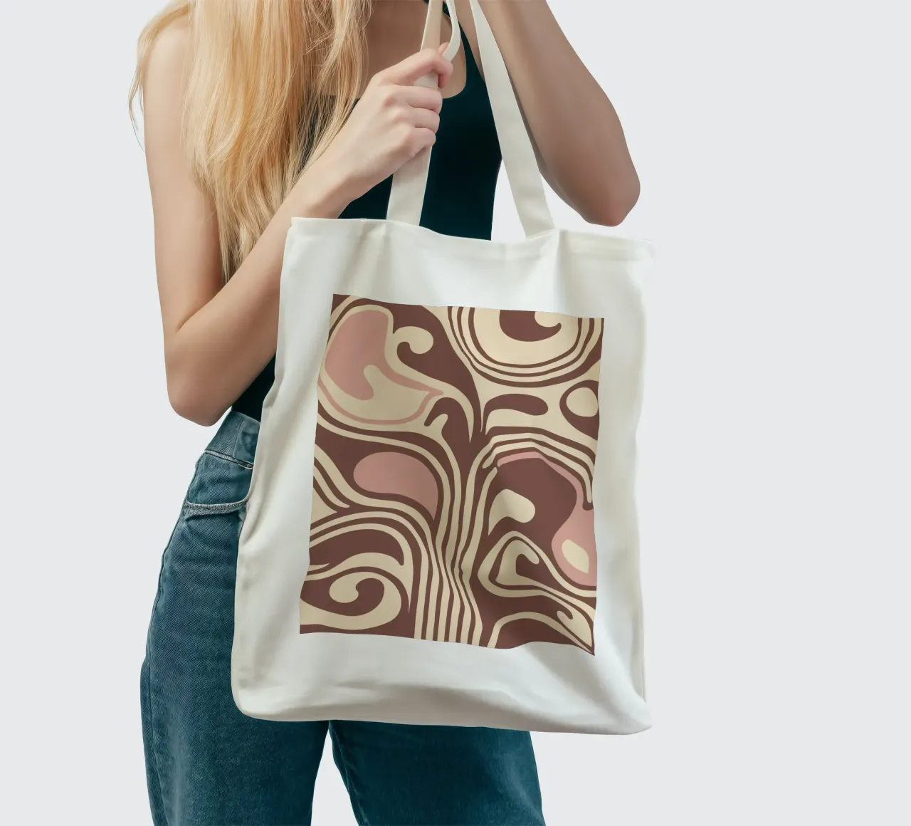 Boho Flow – Abstract Earthy Pastel Design borsa in juta da Soleil Basque