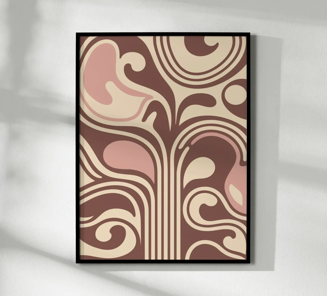 Boho Flow – Abstract Earthy Pastel Design poster with wooden frame by Soleil Basque