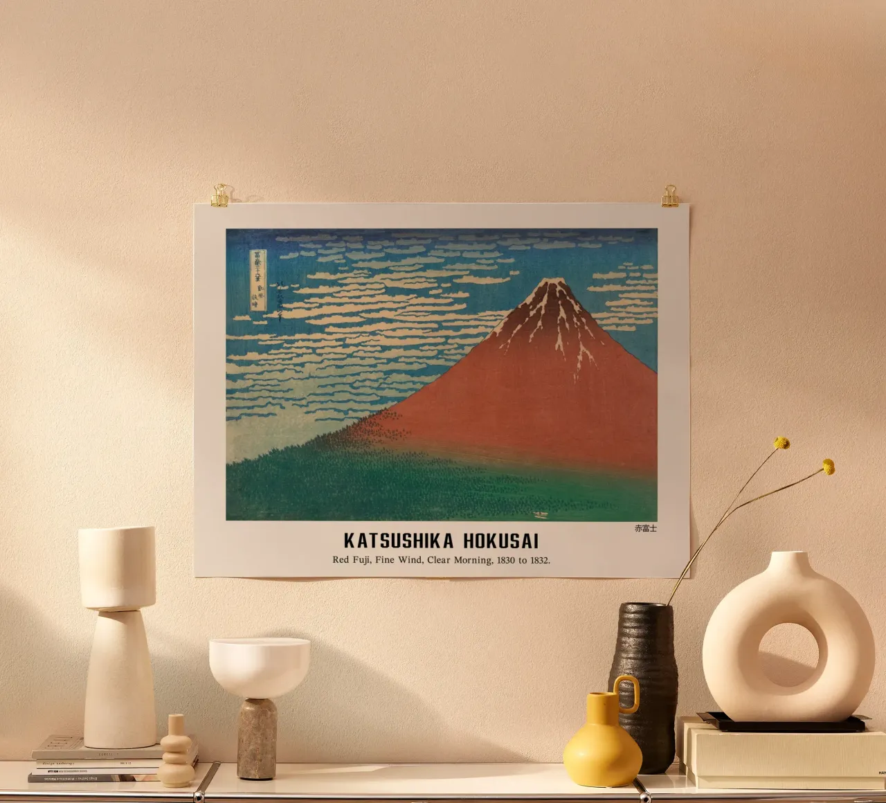 Katsushika Hokusai, roter fuji poster by Carinaprint