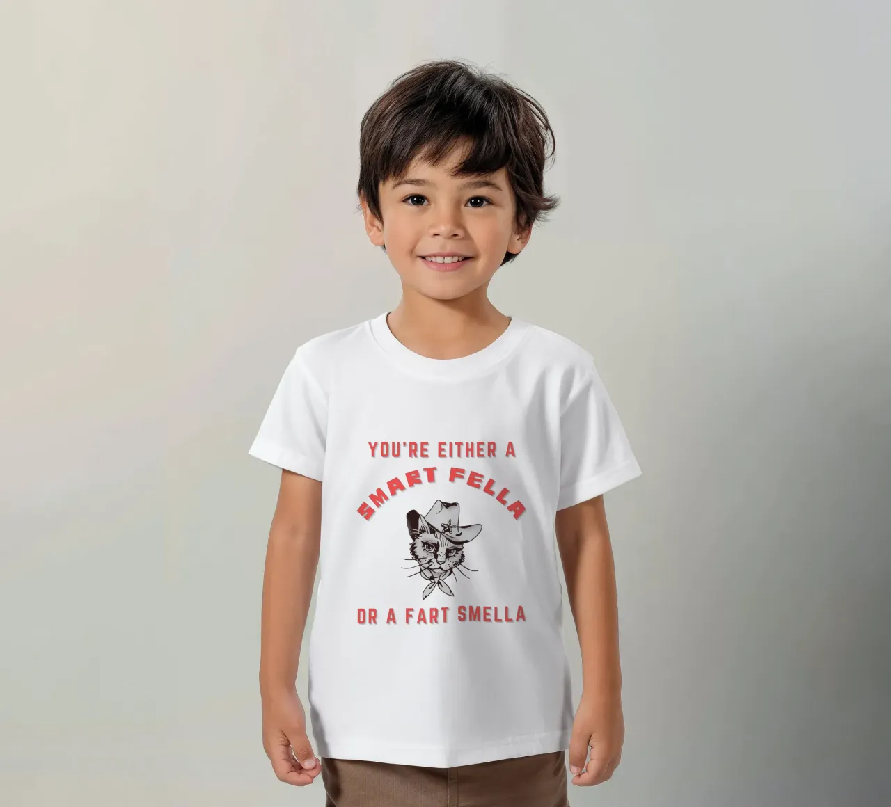 Cat Are You A Smart Fella Or Fart Smella Retro Cartoon t-shirt bambini da ririedis
