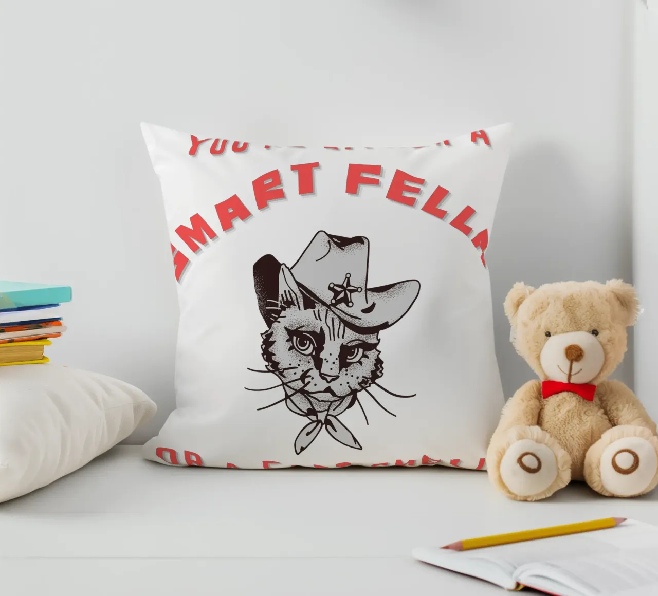 Cat Are You A Smart Fella Or Fart Smella Retro Cartoon cuscino da ririedis