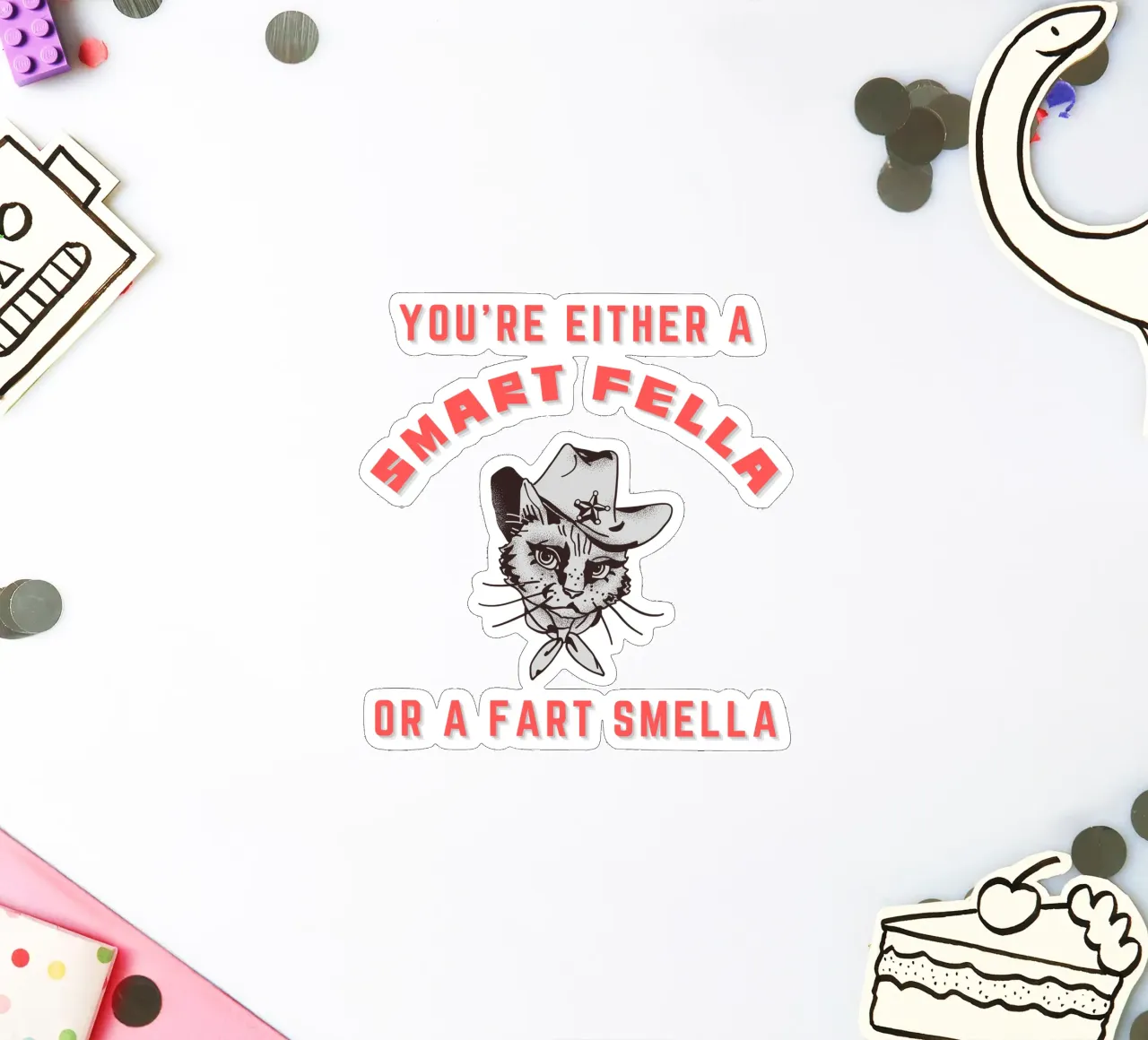 Cat Are You A Smart Fella Or Fart Smella Retro Cartoon adesivo da ririedis