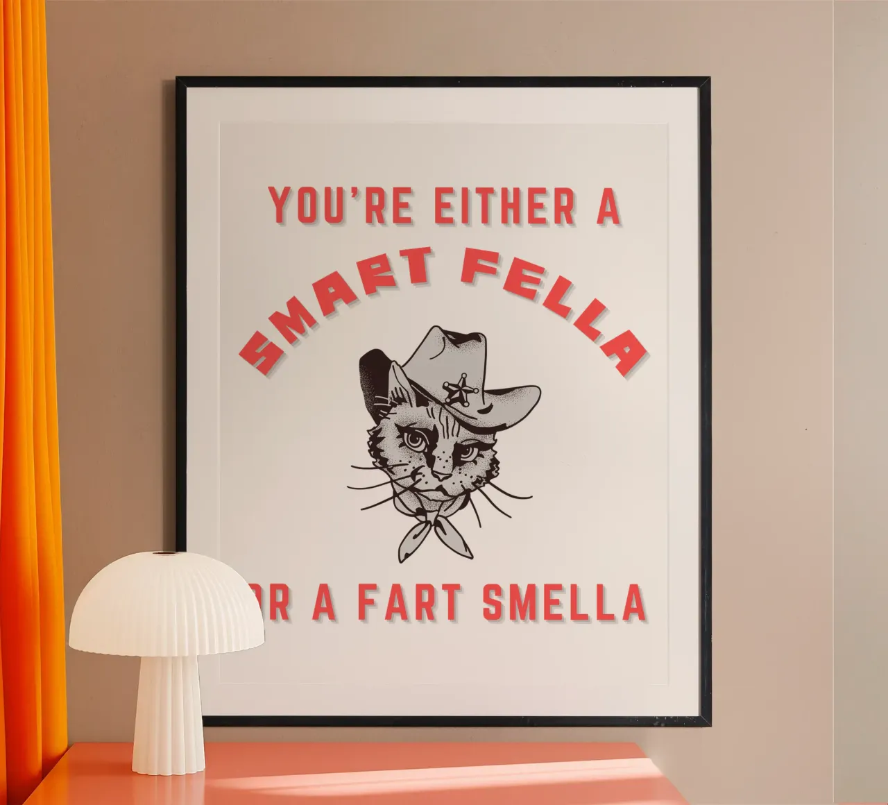 Cat Are You A Smart Fella Or Fart Smella Retro Cartoon poster con telaio in alluminio da ririedis