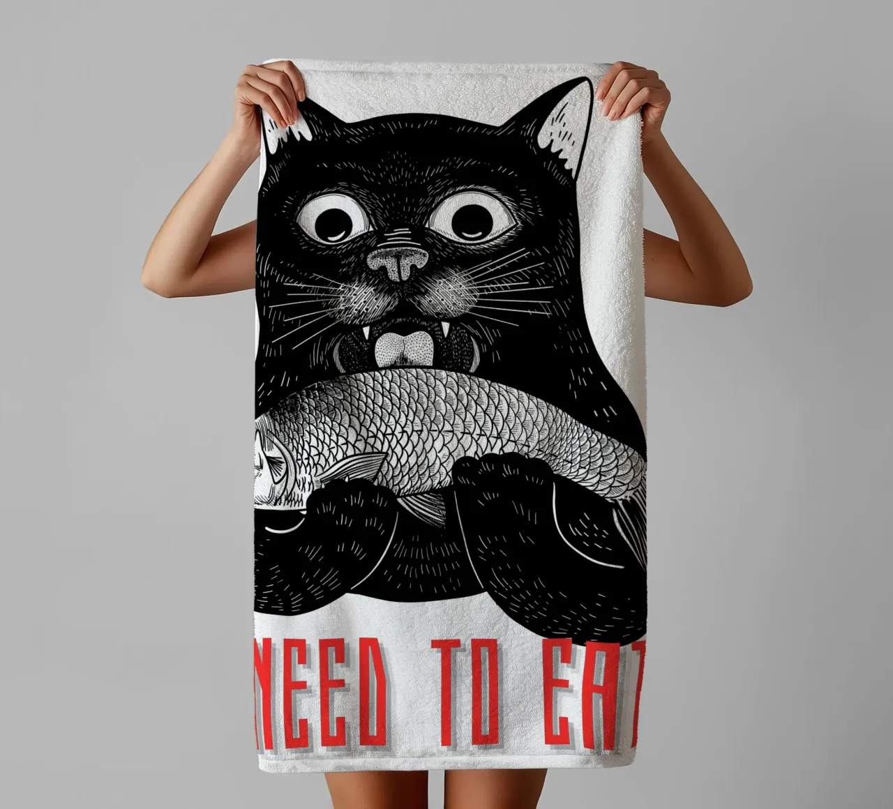 CAT NEED TO EAT towel by ririedis