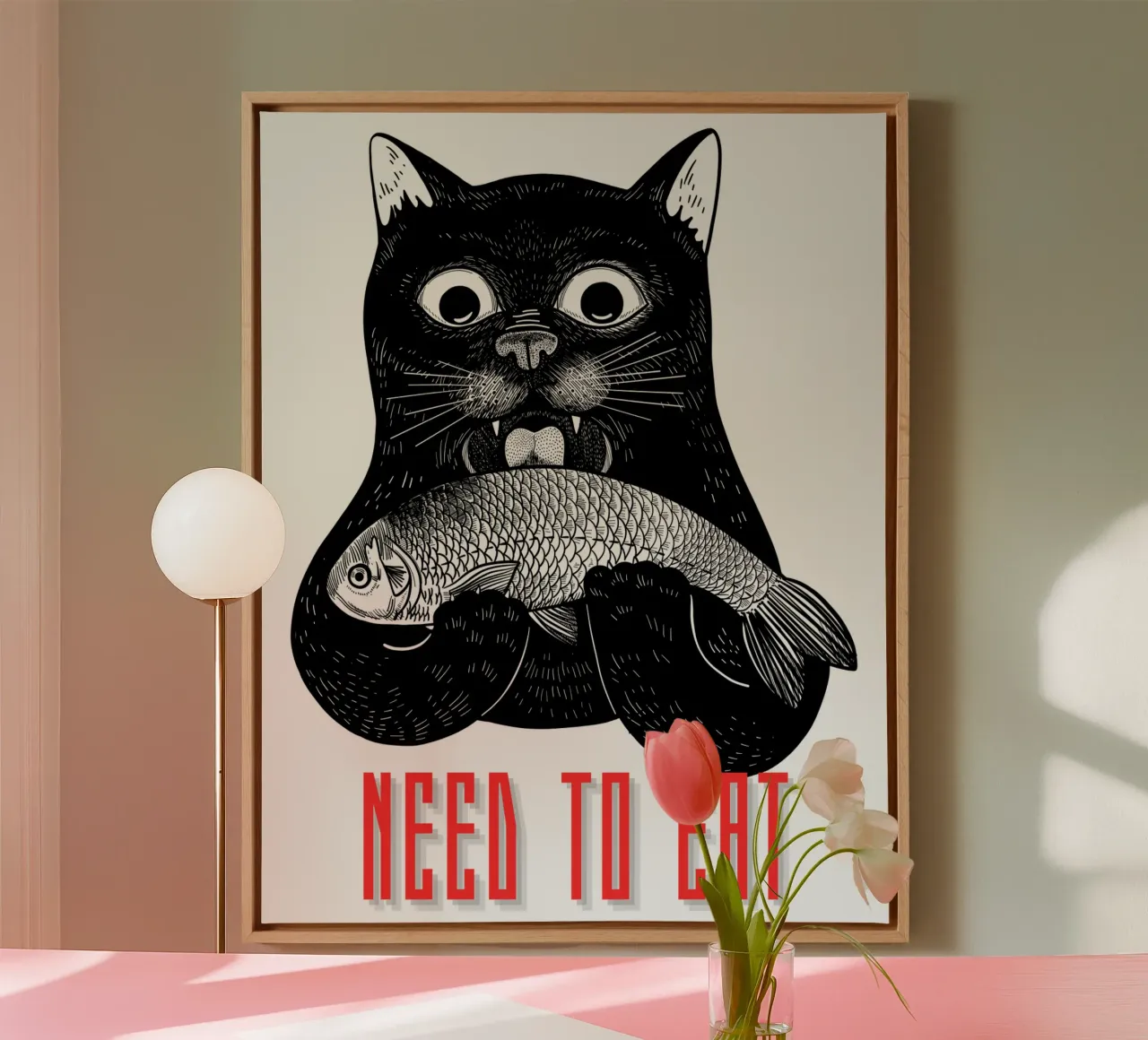 CAT NEED TO EAT canvas with Floater frame by ririedis