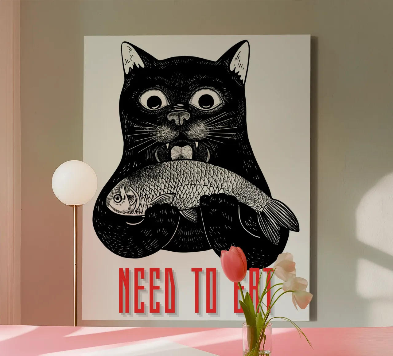 CAT NEED TO EAT canvas with Floater frame by ririedis