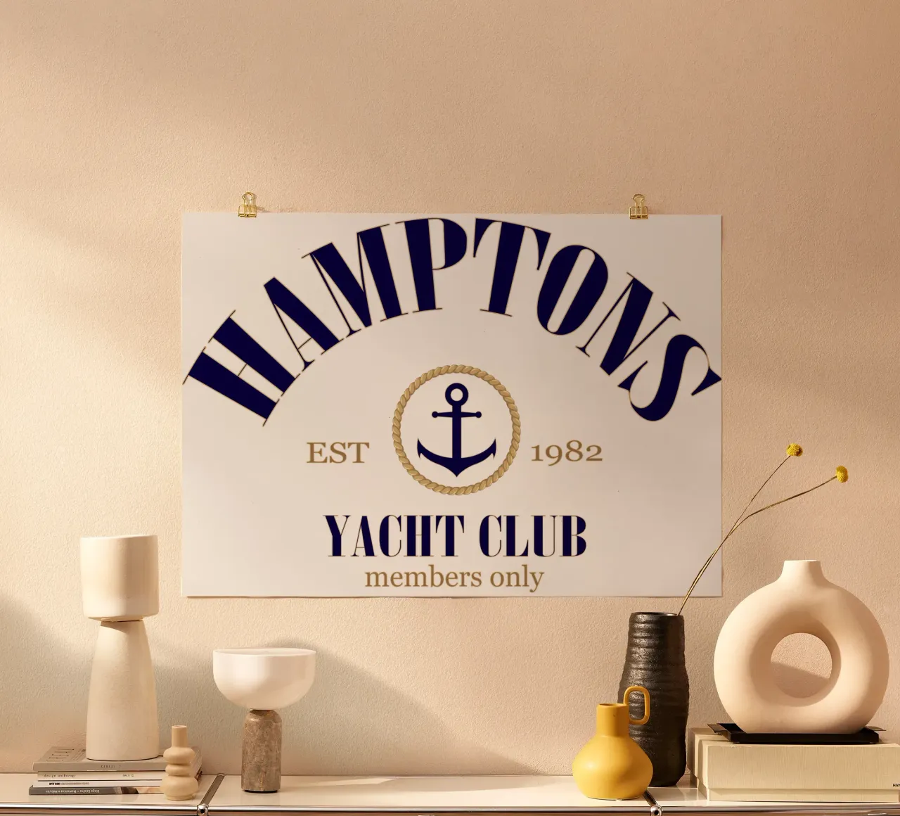 HAMPTONS YACHT CLUB poster con telaio in legno da ririedis