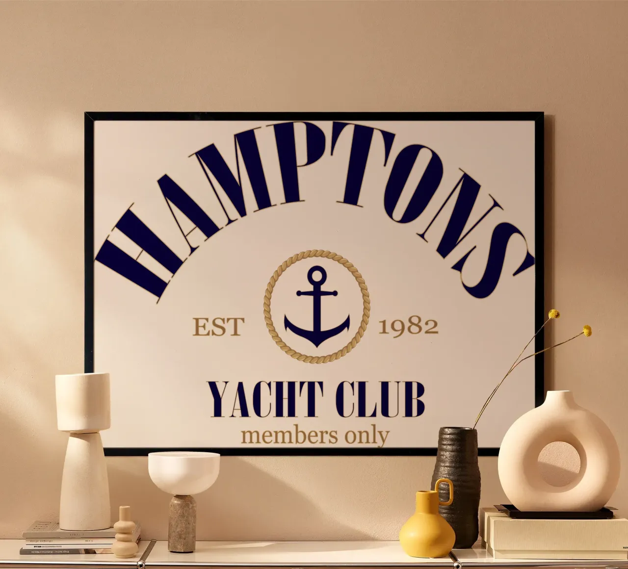 HAMPTONS YACHT CLUB poster con telaio in legno da ririedis