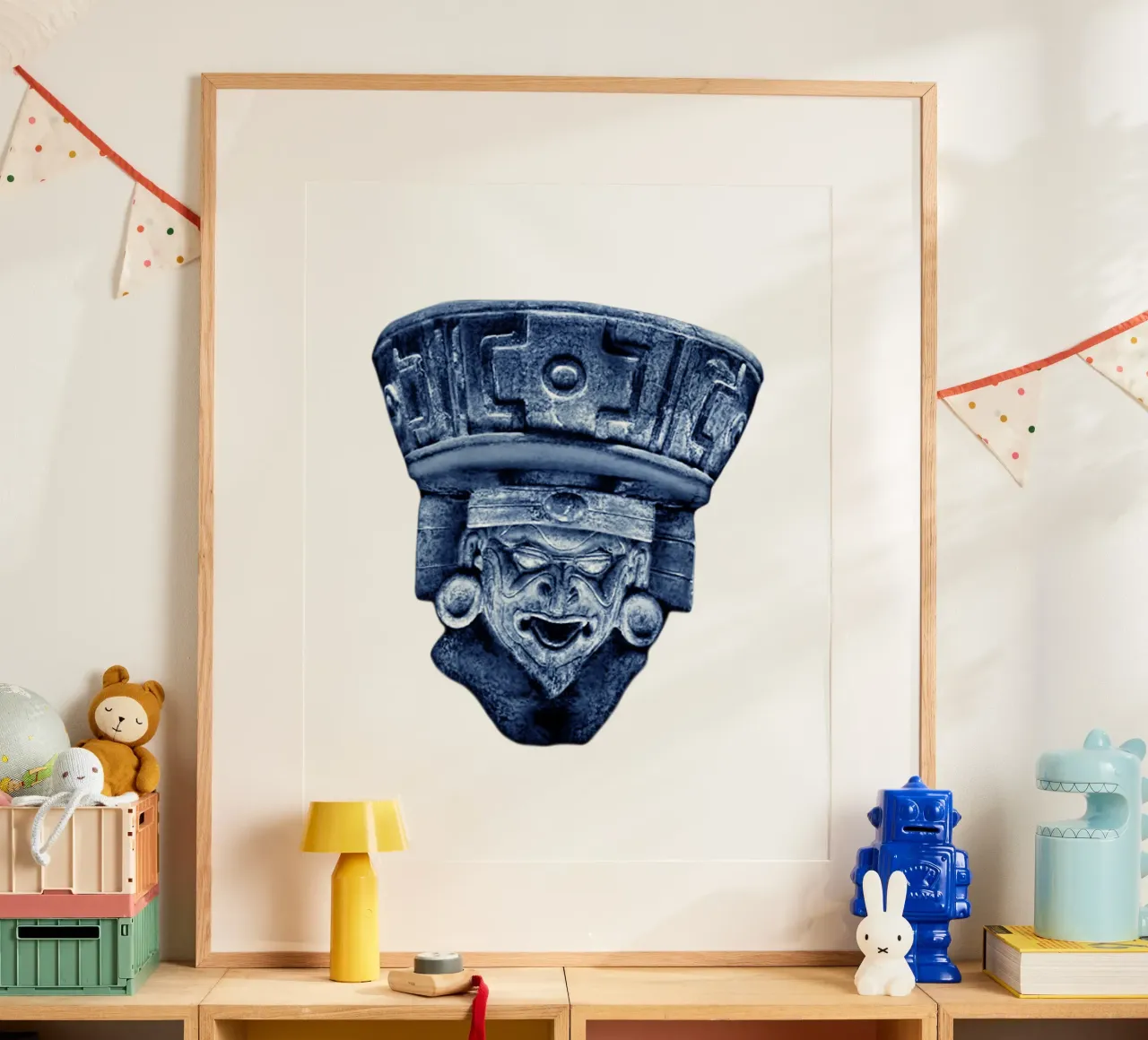 Huehueteotl Dio azteco del fuoco Arte poster con telaio in alluminio da nirwanaart