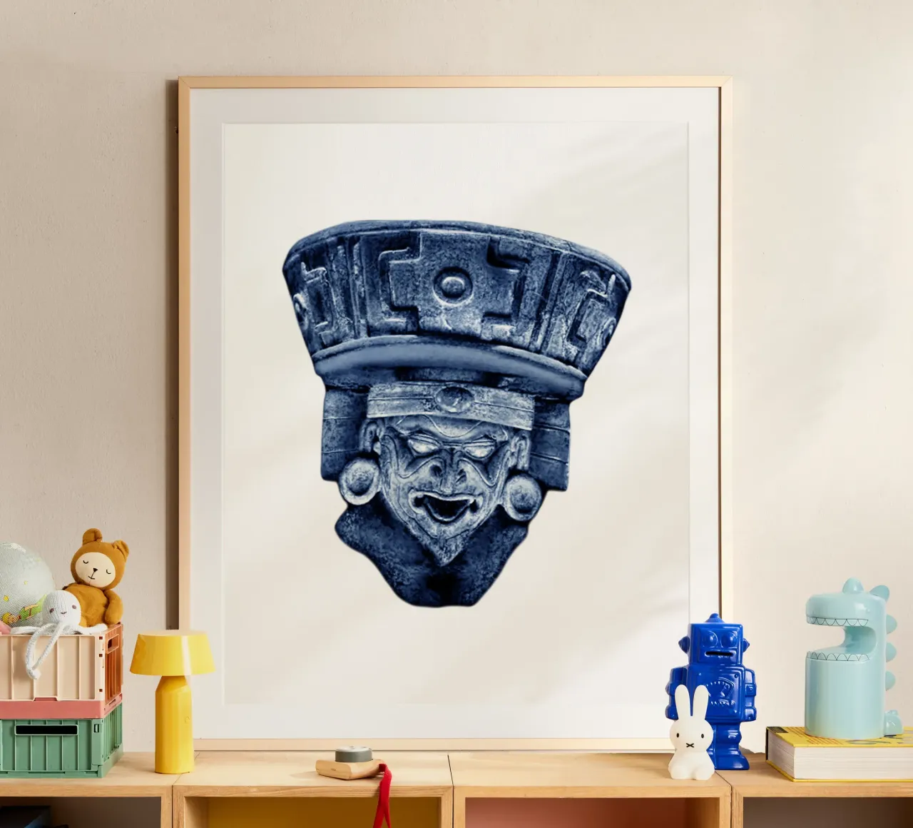 Huehueteotl Dio azteco del fuoco Arte poster con telaio in alluminio da nirwanaart