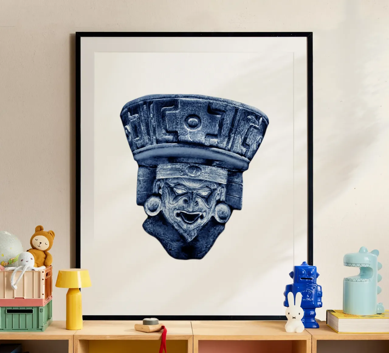 Huehueteotl Dio azteco del fuoco Arte poster con telaio in alluminio da nirwanaart