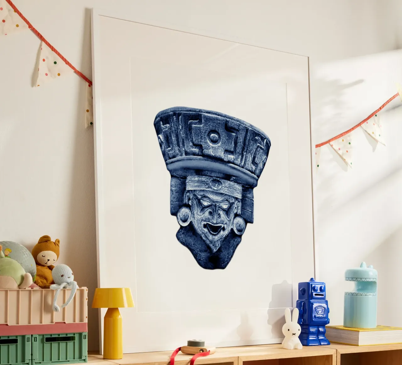 Huehueteotl Dio azteco del fuoco Arte poster con telaio in alluminio da nirwanaart