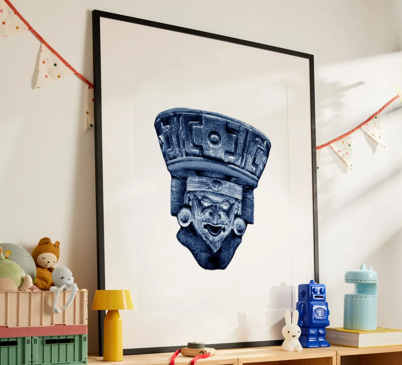 Huehueteotl Dio azteco del fuoco Arte poster con telaio in alluminio da nirwanaart