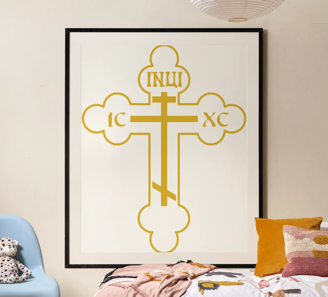 Russisch Grieks Byzantijns Gouden Orthodox Kruis Kruisbeeld Kunst poster met aluminium frame van nirwanaart