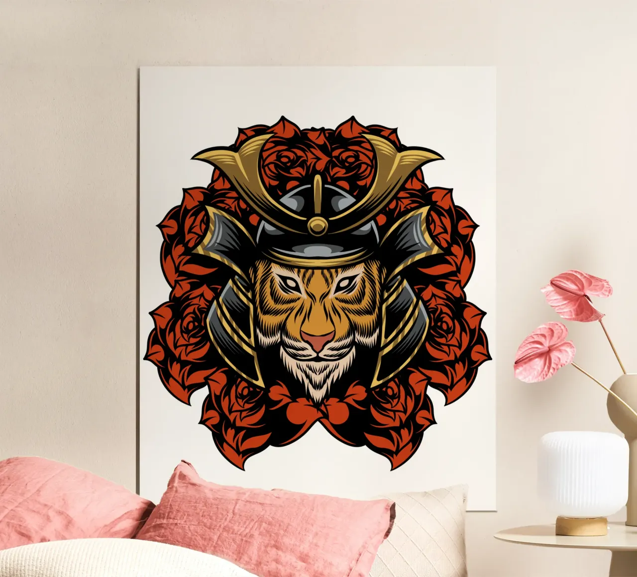 Arte della maschera della tigre giapponese poster con telaio in alluminio da nirwanaart