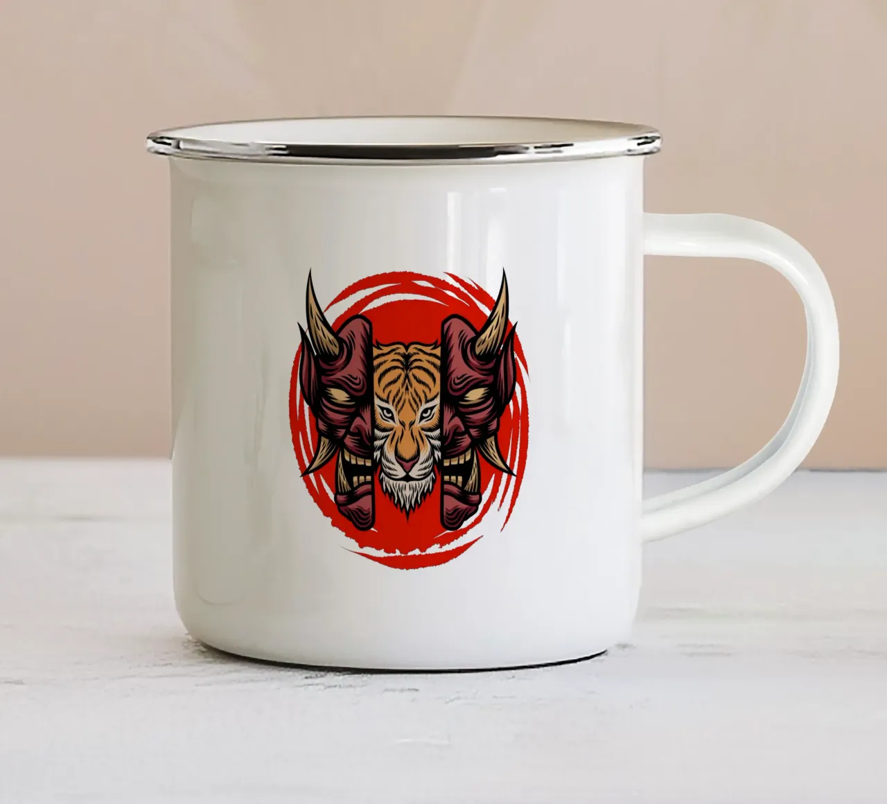 Maschera giapponese Tiger Art Design tazza in smalto da nirwanaart