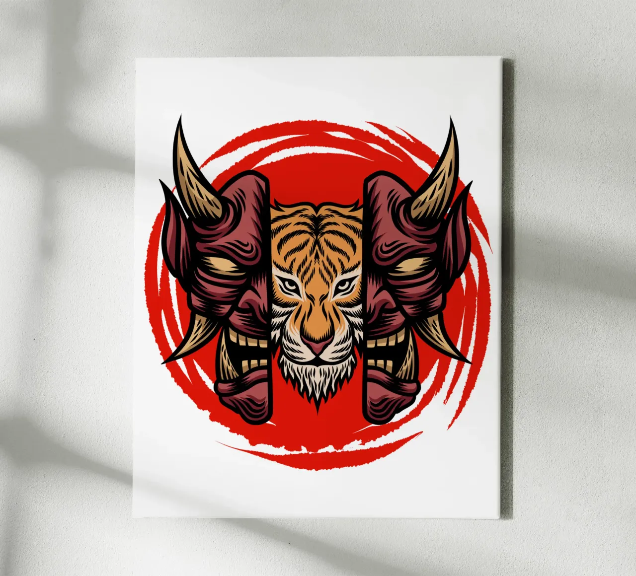 Japans Masker Tijger Kunstontwerp canvas van nirwanaart