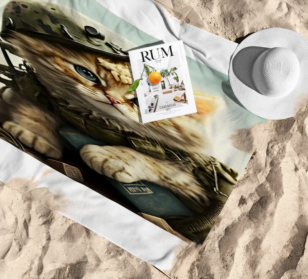 Gatto da mille metri con sguardo fisso Meme Art Design telo mare da nirwanaart