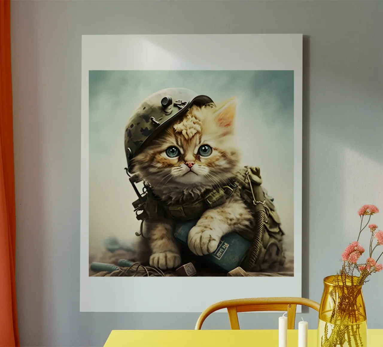 Gatto da mille metri con sguardo fisso Meme Art Design tela con Cornice a cassetta da nirwanaart
