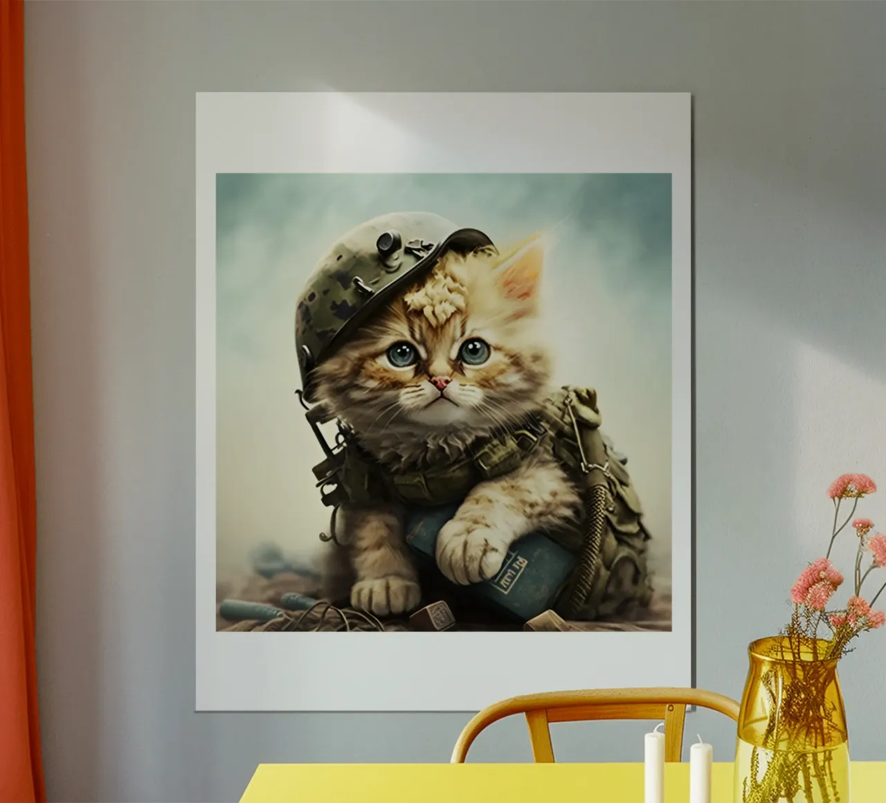 Gatto da mille metri con sguardo fisso Meme Art Design poster con telaio in legno da nirwanaart