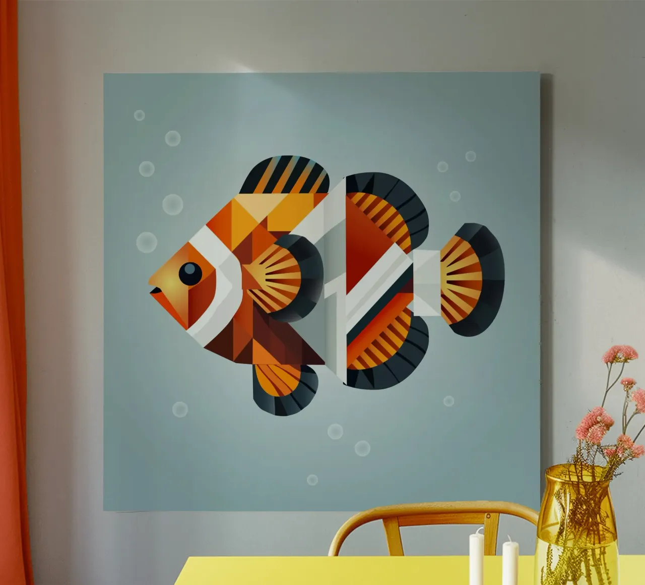 Geometric clownfish - Abstract underwater world canvas with Floater frame by namosh