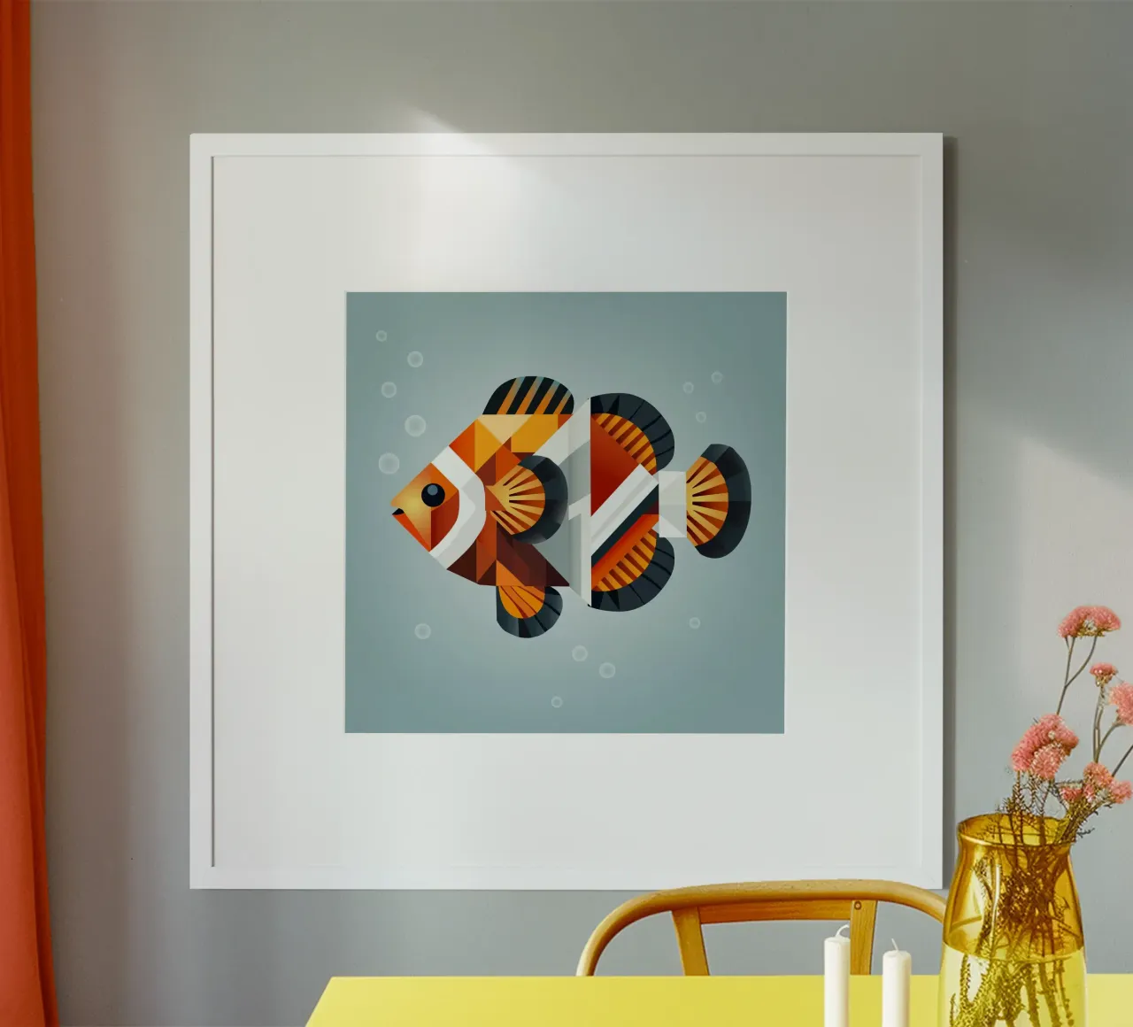 Geometrischer Clownfisch – Abstrakte Unterwasserwelt Hahnemühle von namosh
