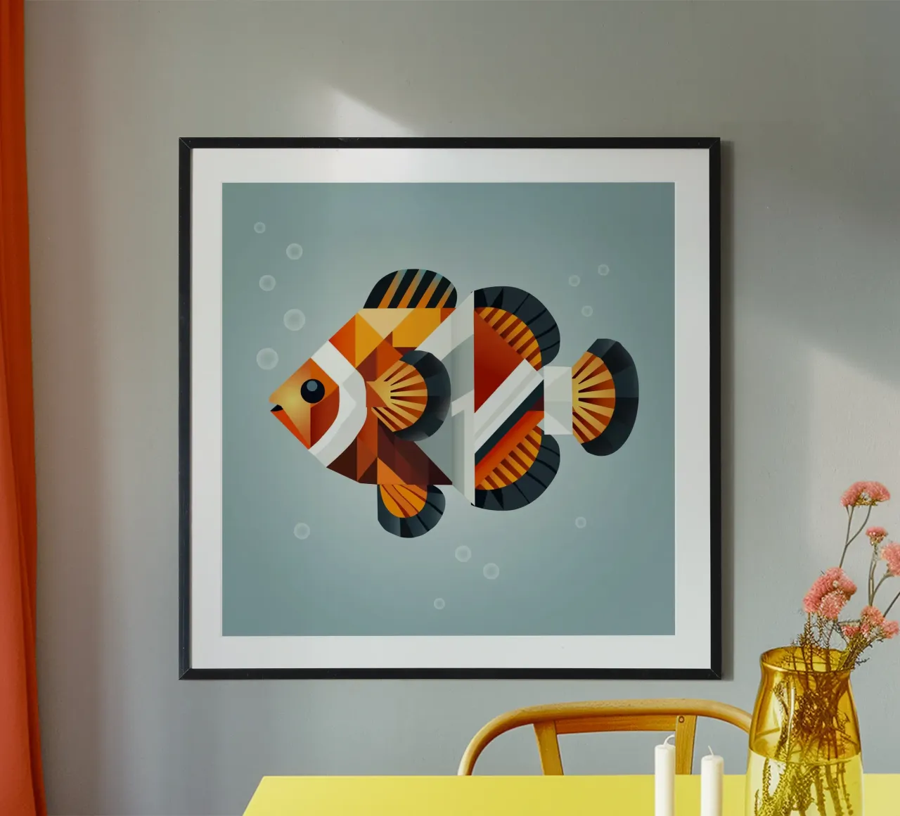 Geometrischer Clownfisch – Abstrakte Unterwasserwelt Hahnemühle von namosh