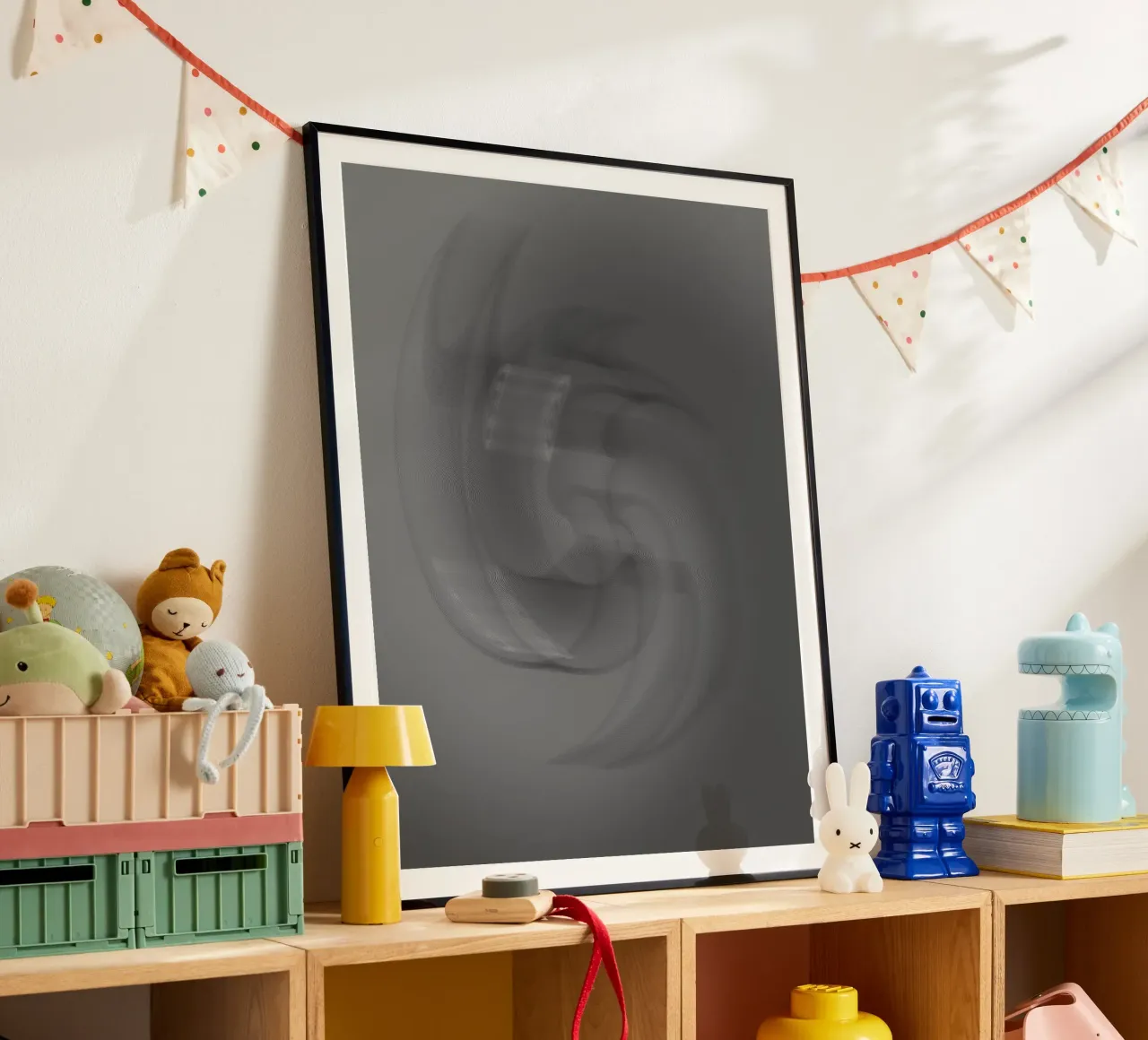 Abstraktes schwarz graues verdrehtes Muster Poster mit Holzrahmen von Something for you