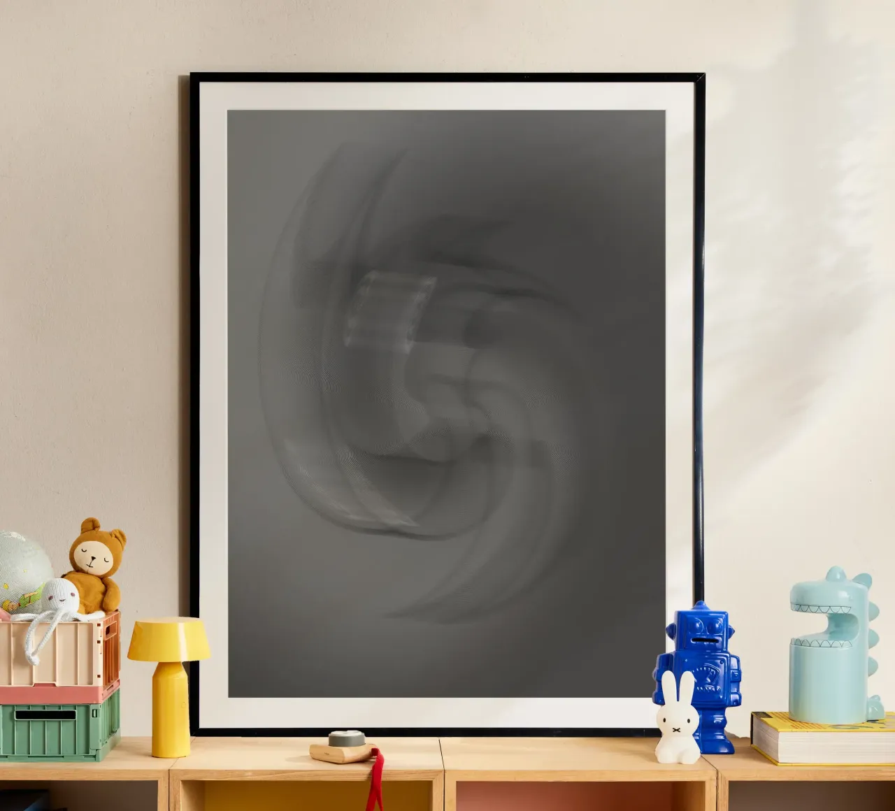 Abstraktes schwarz graues verdrehtes Muster Poster mit Holzrahmen von Something for you