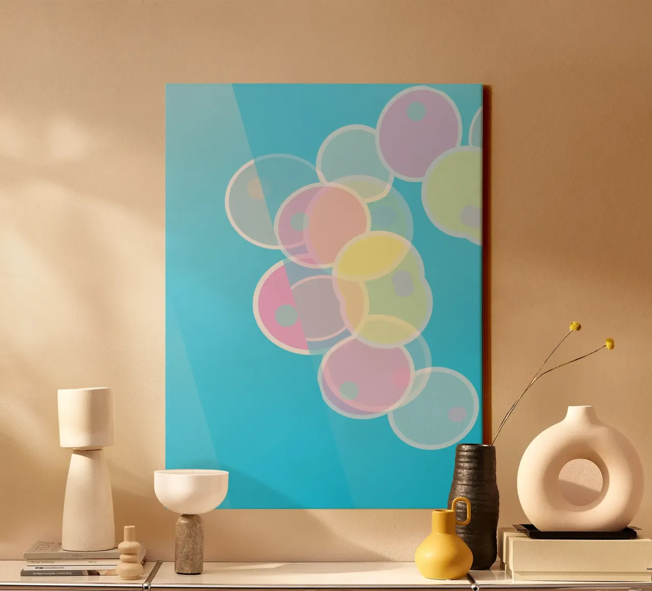 Abstract pastel-coloured circles, soap bubbles or balloons canvas by Something for you