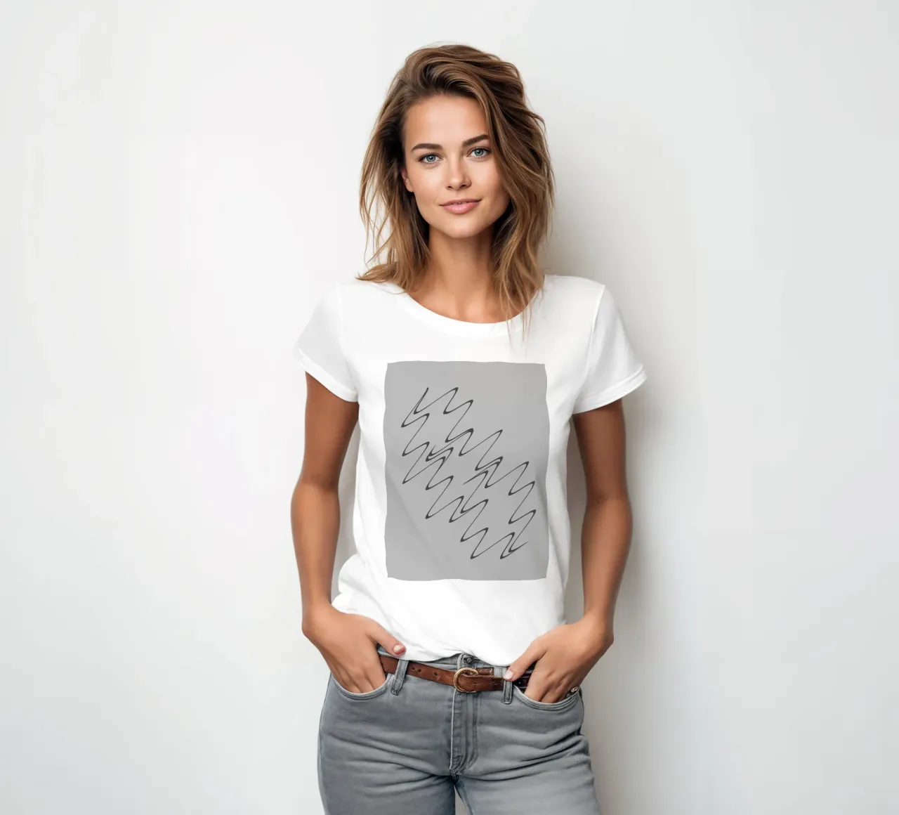 Abstract grey and black zigzag pattern women's fitted t-shirt by Something for you