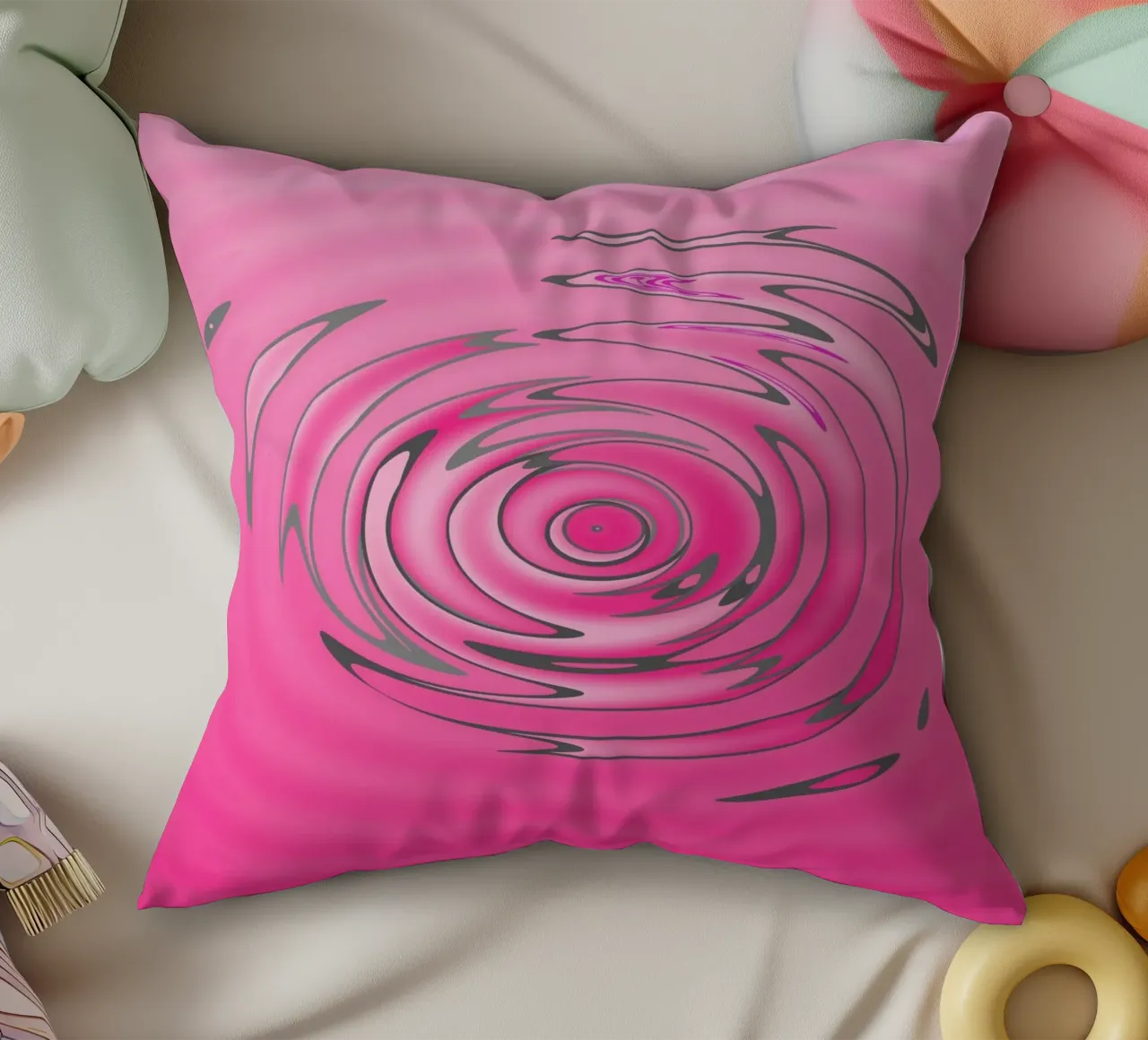Abstract pink wave-like pattern decorative cushion by Something for you