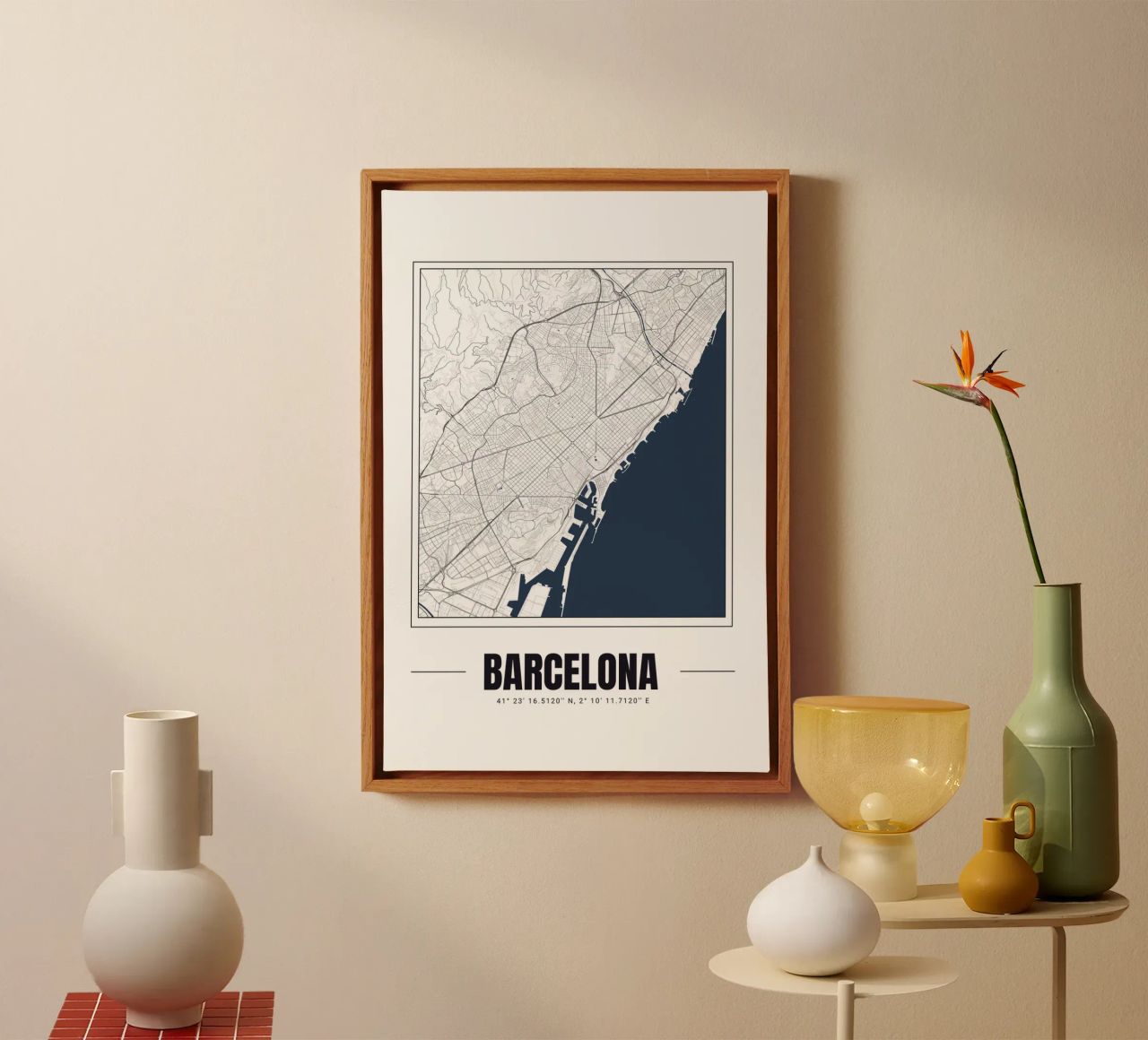 Minimalistische Barcelona-Karte - Moderne Schwarz-Weiß-Wandkunst Leinwand von Ben & Clo creations