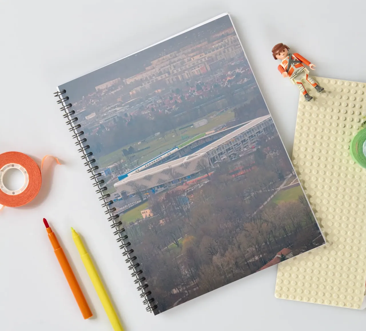 Ad Hoc Arena at the Ernst-Abbe-Sportfeld in Jena in the fog spiral notebook by Marcus Beckert | Fotografie